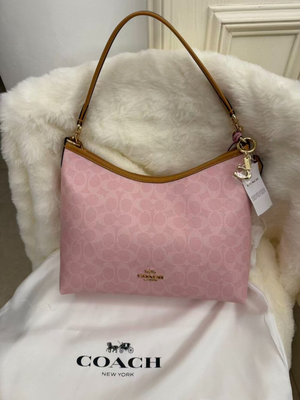 Coach Gold/Powder Pink Laurel Shoulder Bag With Charms CEL12 Signature
